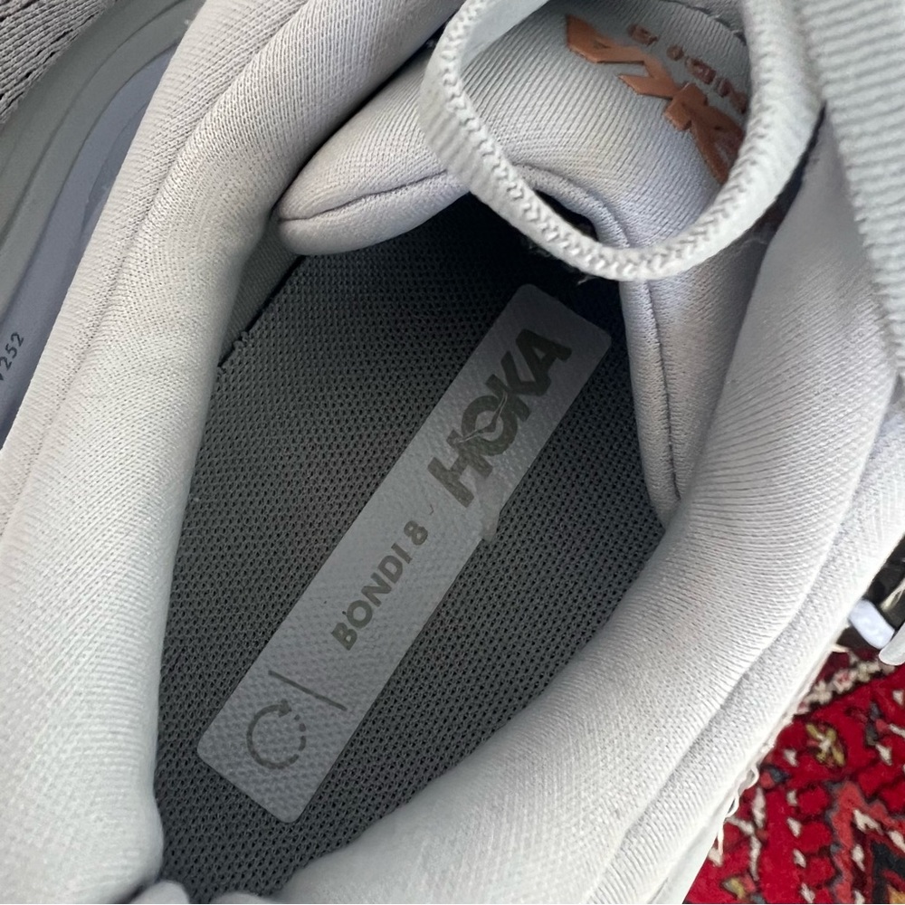 Hoka Gray and Pink Bondi 8 Sneakers in Harbor Mist / Lunar Rock - Picture 6 of 8